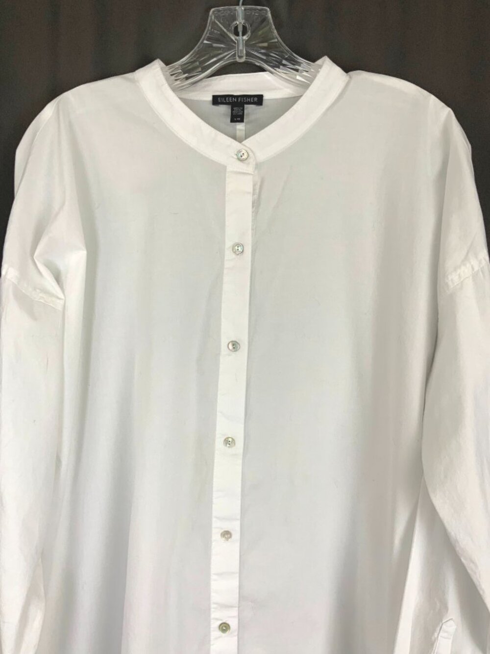 Eileen Fisher White Poplin Long Sleeve Tunic Shirt Button Up  Sz L - Picture 4 of 16